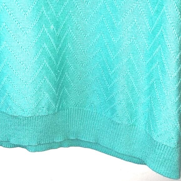 Alfred Dunner Chevron Knit Short-Sleeve Turquoise Sweater Top L Acrylic Blend Wo - Picture 4 of 8